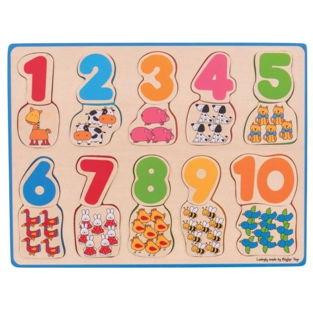 Bigjigs - Wooden puzzle with numbers and farm animals - educational game