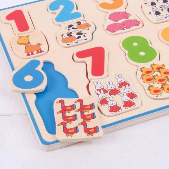 Bigjigs - Wooden puzzle with numbers and farm animals - educational game
