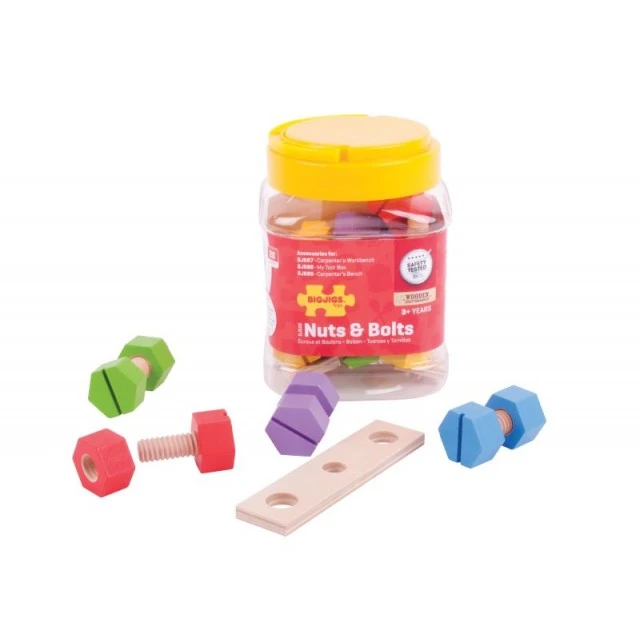 Bigjigs - Nuts and bolts wooden kit for kids in a jar