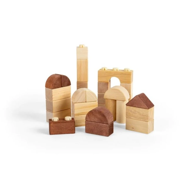 Bigjigs - Large wooden children’s construction kit with cubes in natural color