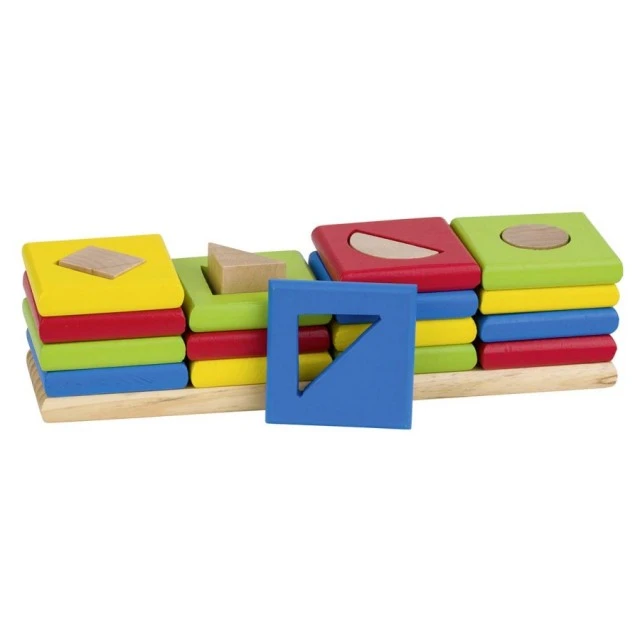 Stacking toy shapes and colors, 4 towers