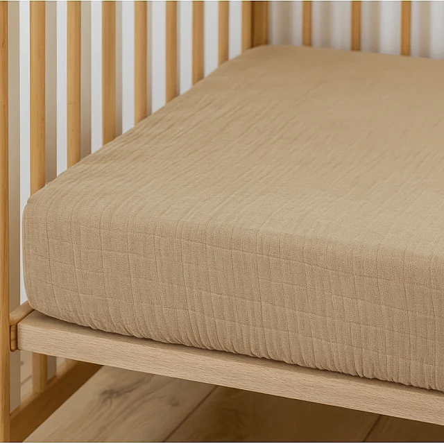 Muslin Fitted Sheet 60x120 cm Mocha Little band