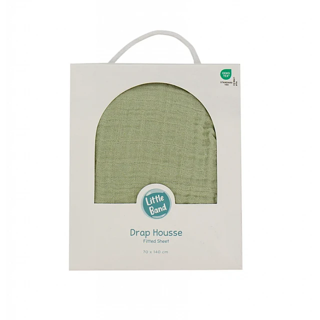 Muslin Fitted Sheet 60x120 cm Lime Little band