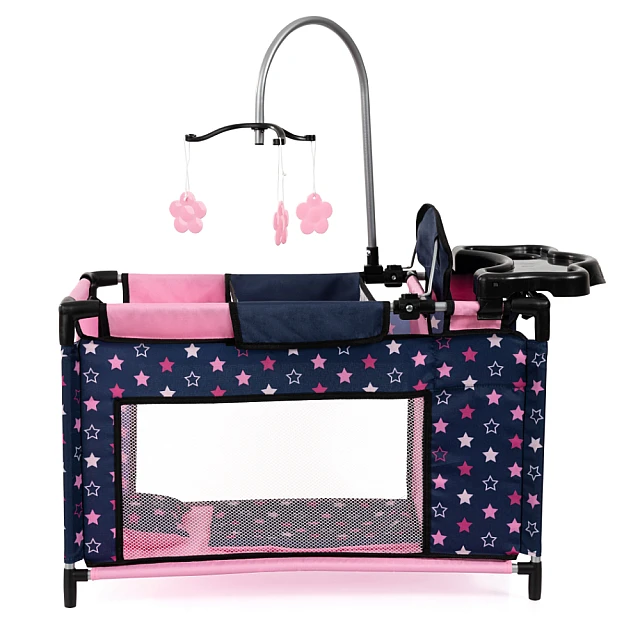 BAYER Doll Playpen with High Chair and Carousel Blue