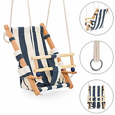Children's Wooden Swing Type Chaise Lounge GINGER HOME – Cotton Seat, Safety Board, Indoor and Outdoor Use (36×24×57 cm)