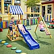 Детски Дървен Комплект за Игра на Открито GINGER HOME 4 в 1 – Пързалка 1.8 м, 2 Люлки, Катерушка и Въжена Мрежа, 308×318×244 см