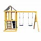 Детски Дървен Комплект за Игра на Открито GINGER HOME 4 в 1 – Пързалка 1.8 м, 2 Люлки, Катерушка и Въжена Мрежа, 308×318×244 см