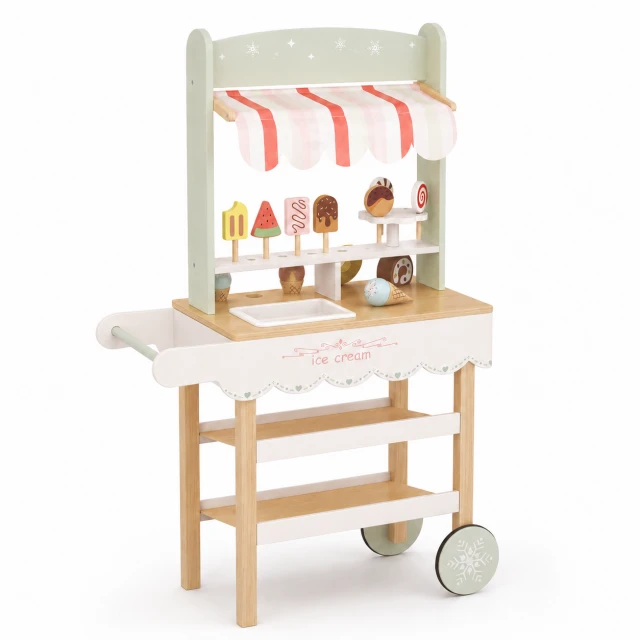 Children's Wooden Ice Cream Stand GINGER HOME, Shop on Wheels, MDF, 44/57x28x95.5 cm, Montessori Game