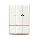 Children's Three-Wing Wardrobe GINGER HOME CHERRY, with Shelves, Hanger Lever and 6 Doors, White, Pink and Natural Wood, 120x60x180 cm