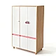 Children's Three-Wing Wardrobe GINGER HOME CHERRY, with Shelves, Hanger Lever and 6 Doors, White, Pink and Natural Wood, 120x60x180 cm