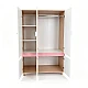 Children's Three-Wing Wardrobe GINGER HOME CHERRY, with Shelves, Hanger Lever and 6 Doors, White, Pink and Natural Wood, 120x60x180 cm
