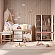 Children's Three-Wing Wardrobe GINGER HOME CHERRY, with Shelves, Hanger Lever and 6 Doors, White, Pink and Natural Wood, 120x60x180 cm