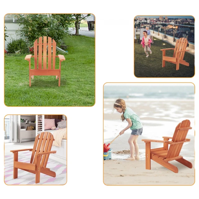 Детски Стол, Шезлонг Adirondack, Дървен, за Релаксация в Градината, Двора, Балкона, Терасата и Плажа