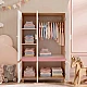 GINGER HOME CHERRY Children's Room Set with Combined Bed 90x200 cm, Desk, Chest of Drawers, Cabinet and Three-Wing Wardrobe, White, Pink and Natural Wood
