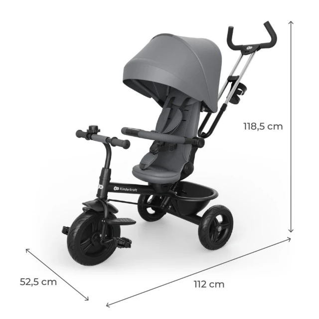KinderKraft ASTON 2 PLUS триколка СИВА