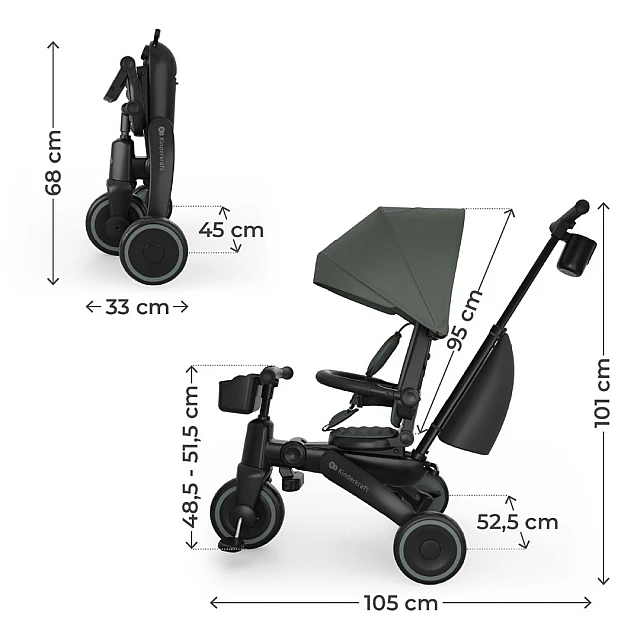 KinderKraft JAZZ 3 сгъваема триколка ЗЕЛЕНА