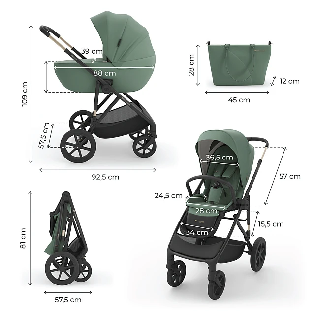 Kinderkraft Prime 3 baby stroller 2in1 GREEN