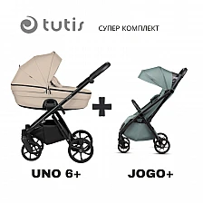 Tutis UNO 6+ baby stroller 2in1 180 Beige + JOGO+ mint