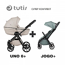 Tutis UNO 6+ Leather baby stroller 2in1 151 Latte + JOGO+ mint