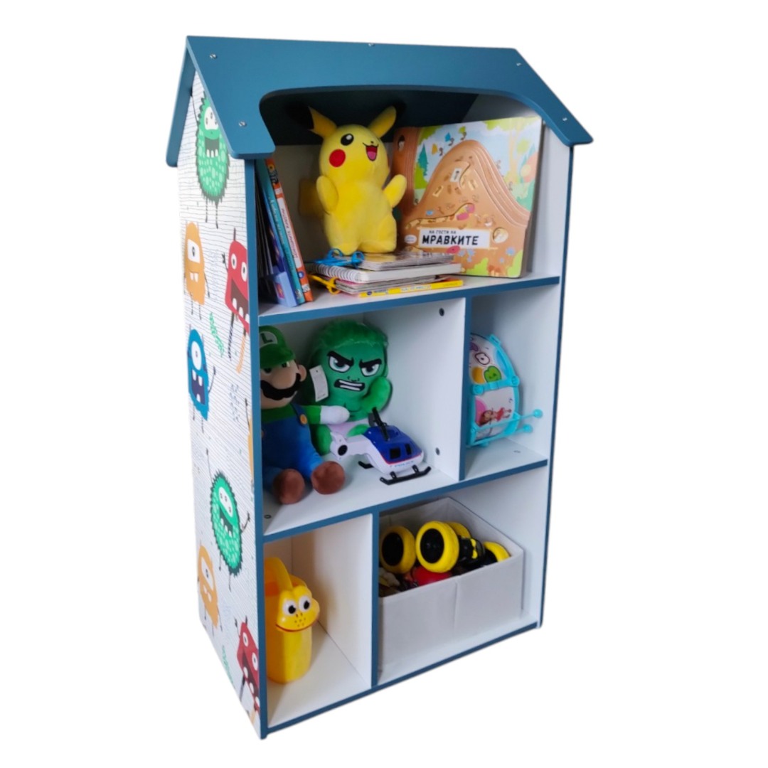 Детска Дървена Етажерка за Съхранение на Играчки и Книжки - Къщичка UNIVERSE