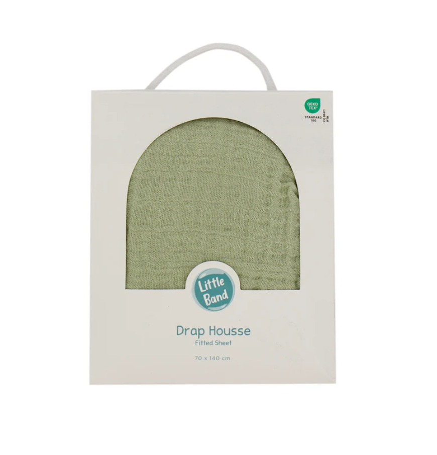 Muslin Fitted Sheet 60x120 cm Lime Little band