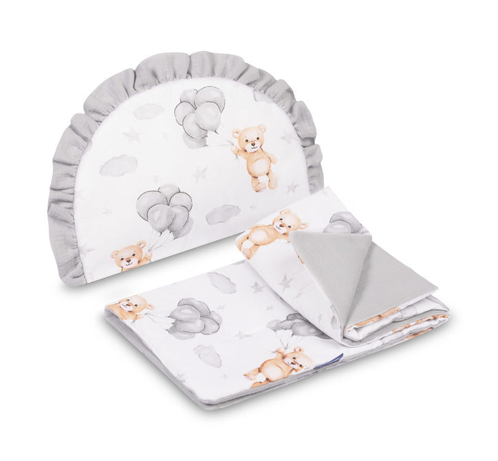Muslin Stroller Set Teddy Bear, Gray Sensillo