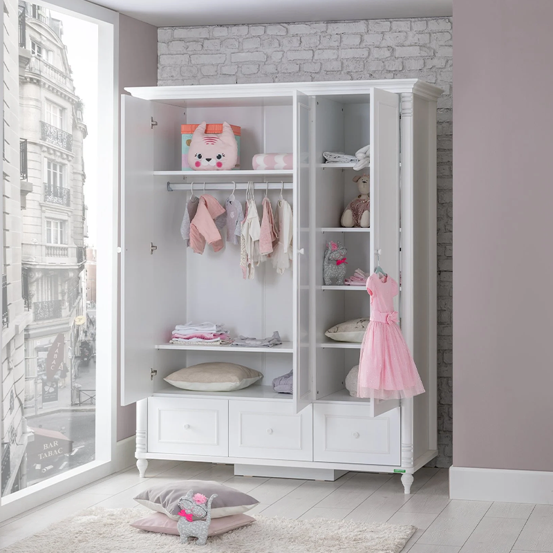 Three-door children's wardrobe with drawers NIL - white