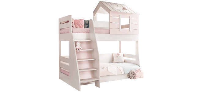 Двуетажно детско легло PINK HOUSE - ляво