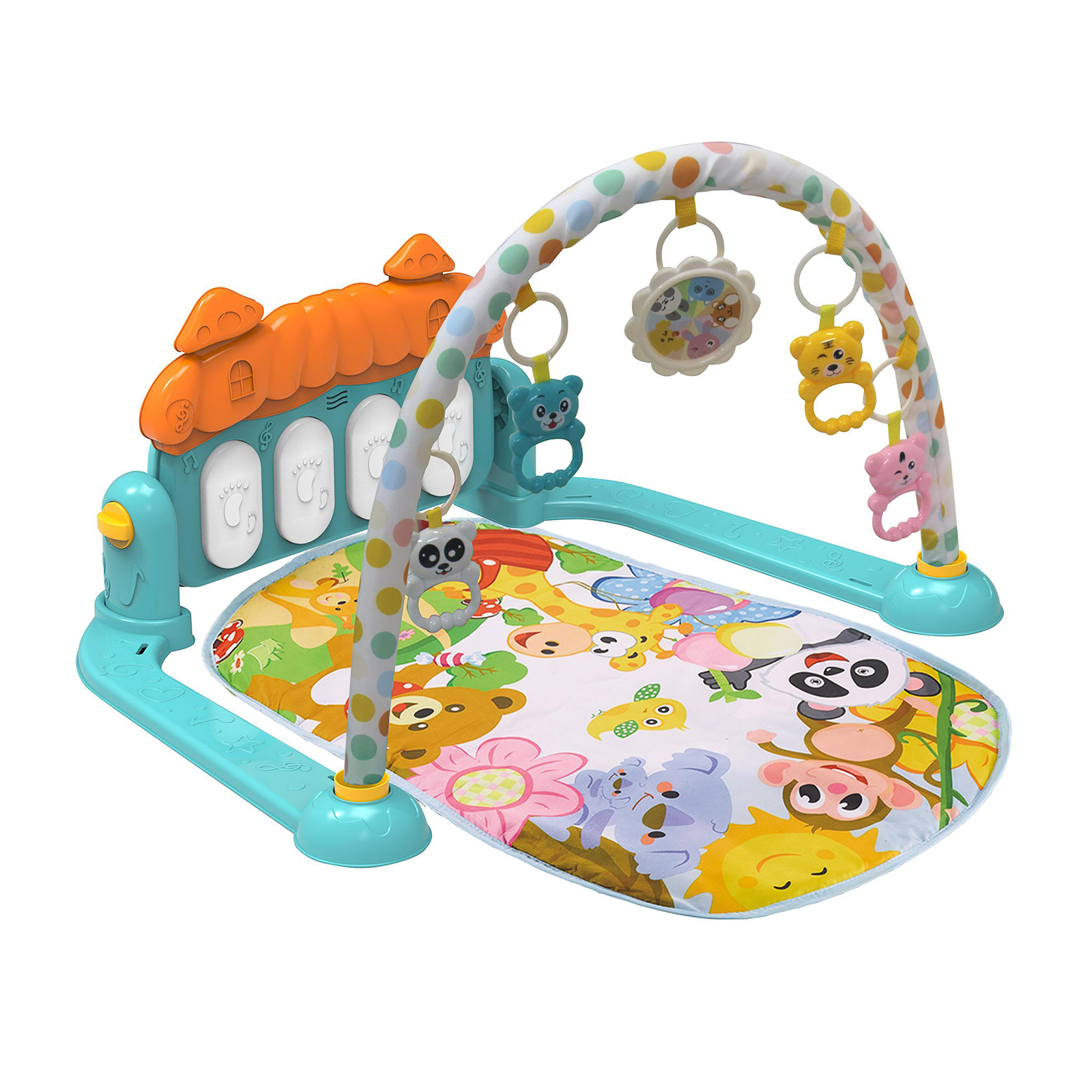 Activity playmat with piano Zoo party blue