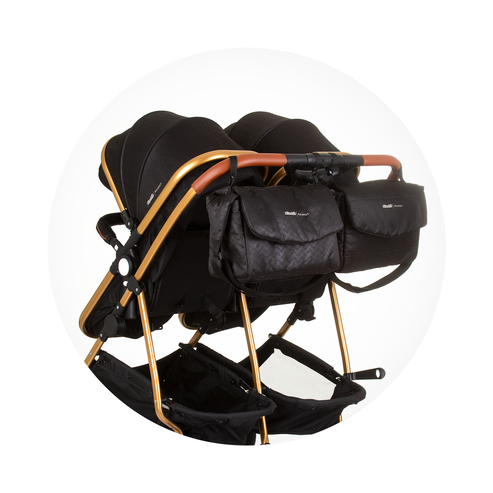 Количка за близнаци ДуоСмарт обсидиан/злато