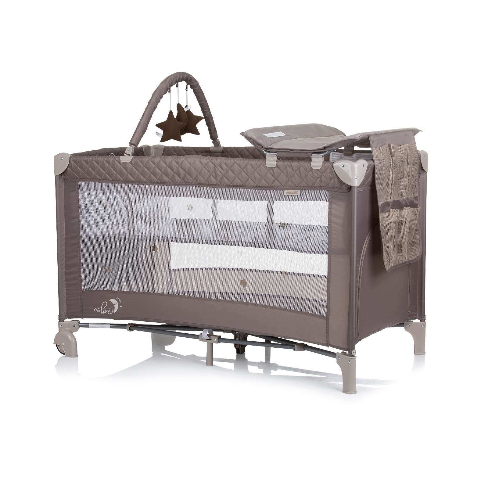 Foldable travel cot with changing pad Luna macadamia