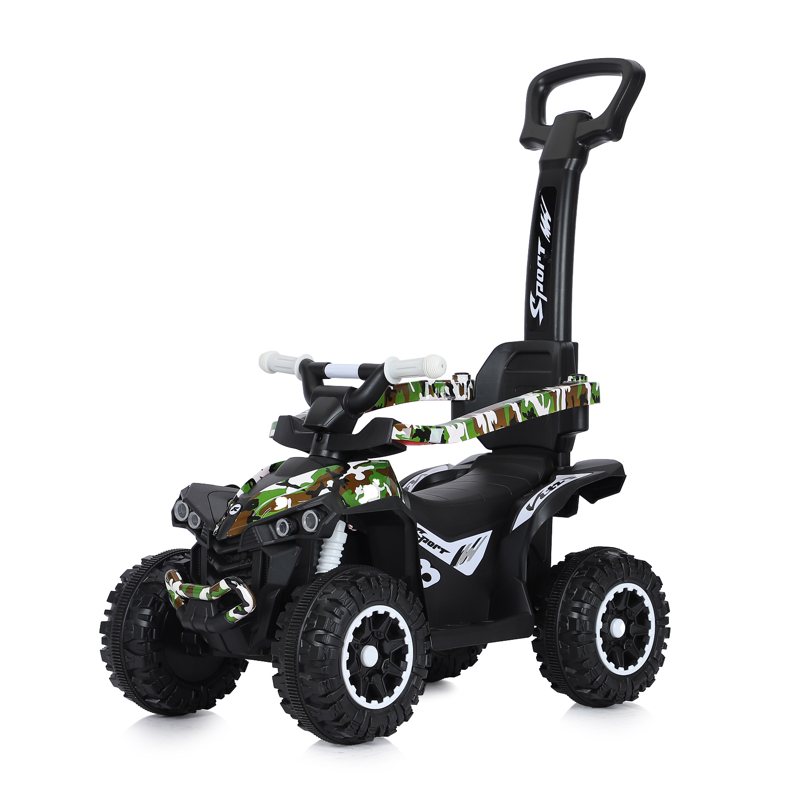 Количка за яздене с дръжка ATV бял/зел