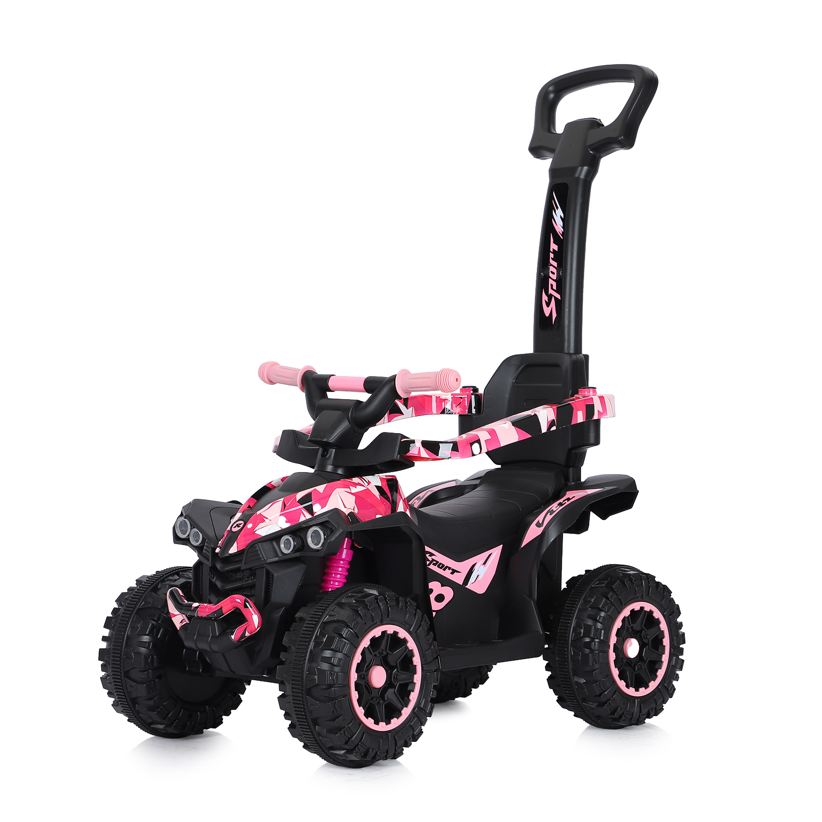 Количка за яздене с дръжка ATV бял/роз
