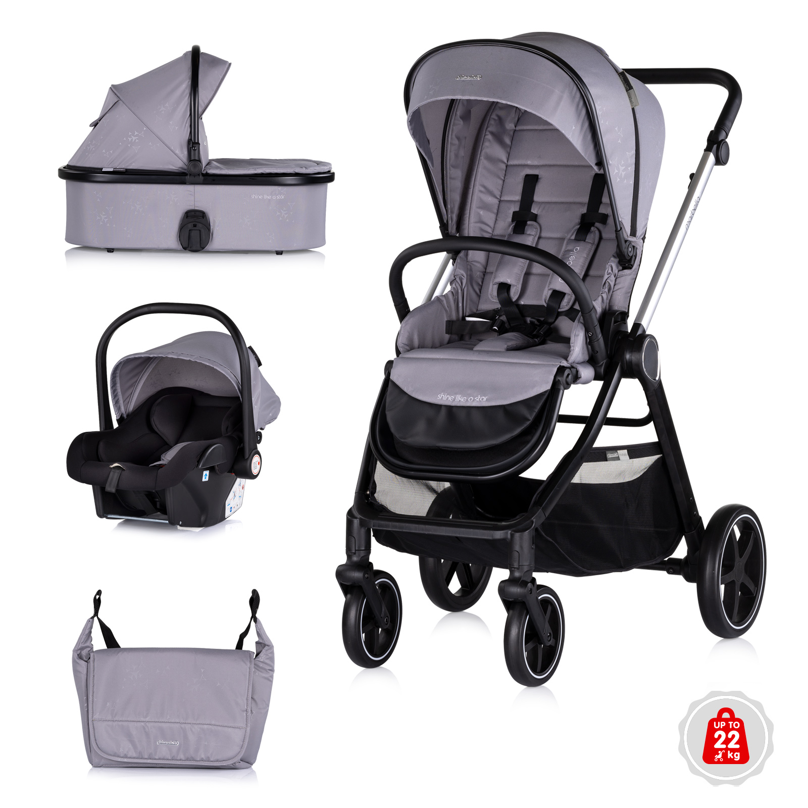 Baby stroller 3 in 1 "Marbella" cloud gray