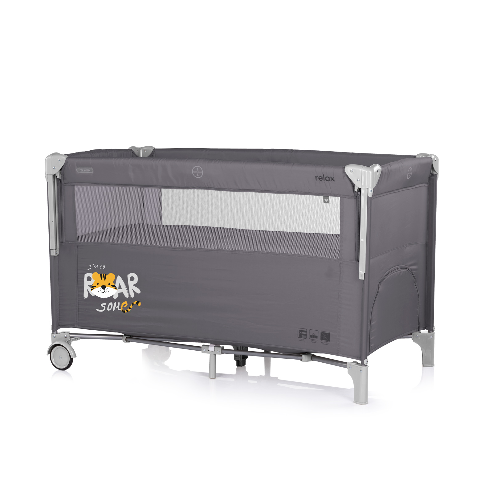 Playpen with drop side Relax Tiger dark grey