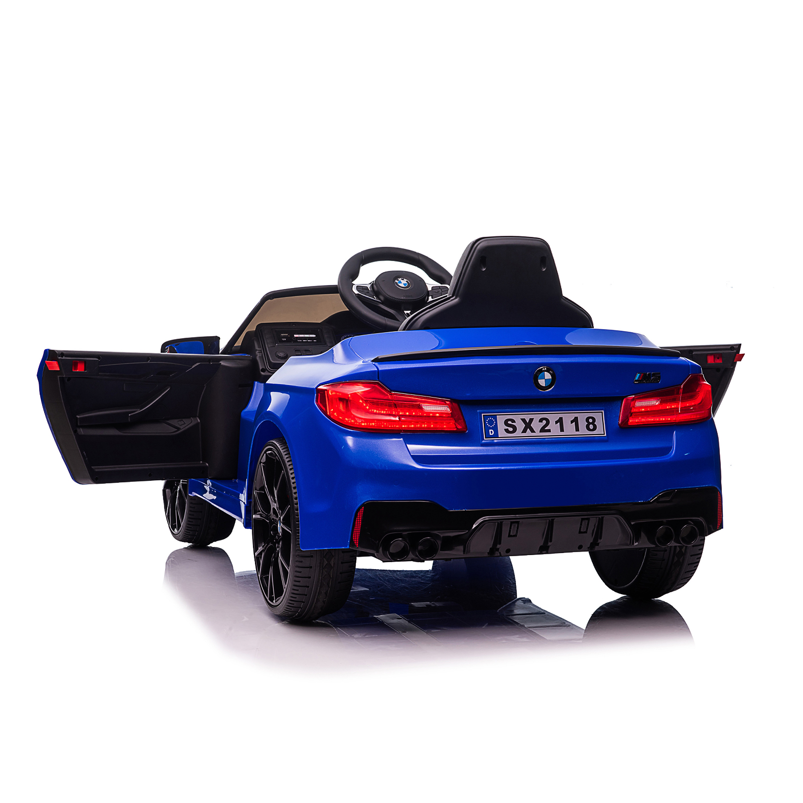 Electric car BMW M5 blue, EVA tires, leather