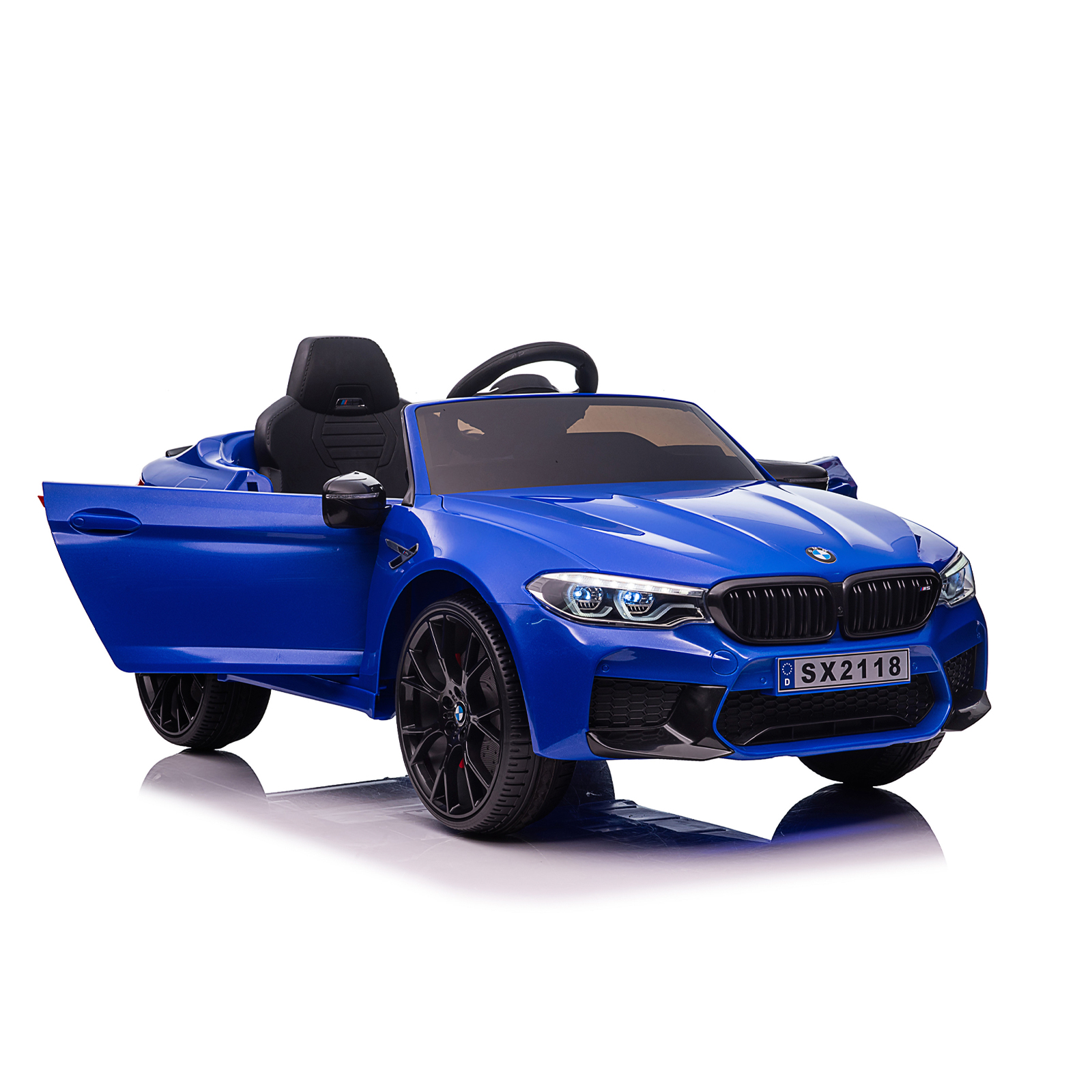 Electric car BMW M5 blue, EVA tires, leather