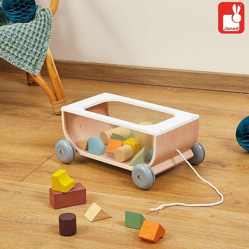 Wooden pull-along cart with blocks Sweet Cocoon