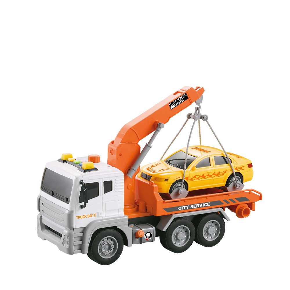 City Service Truck with Crane and Car