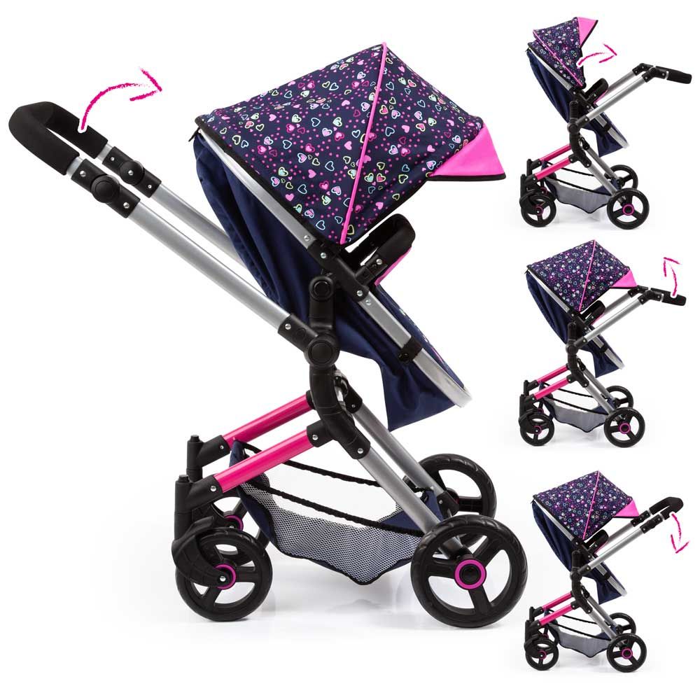BAYER NEO VARIO doll stroller, transforming, with bag, blue-pink
