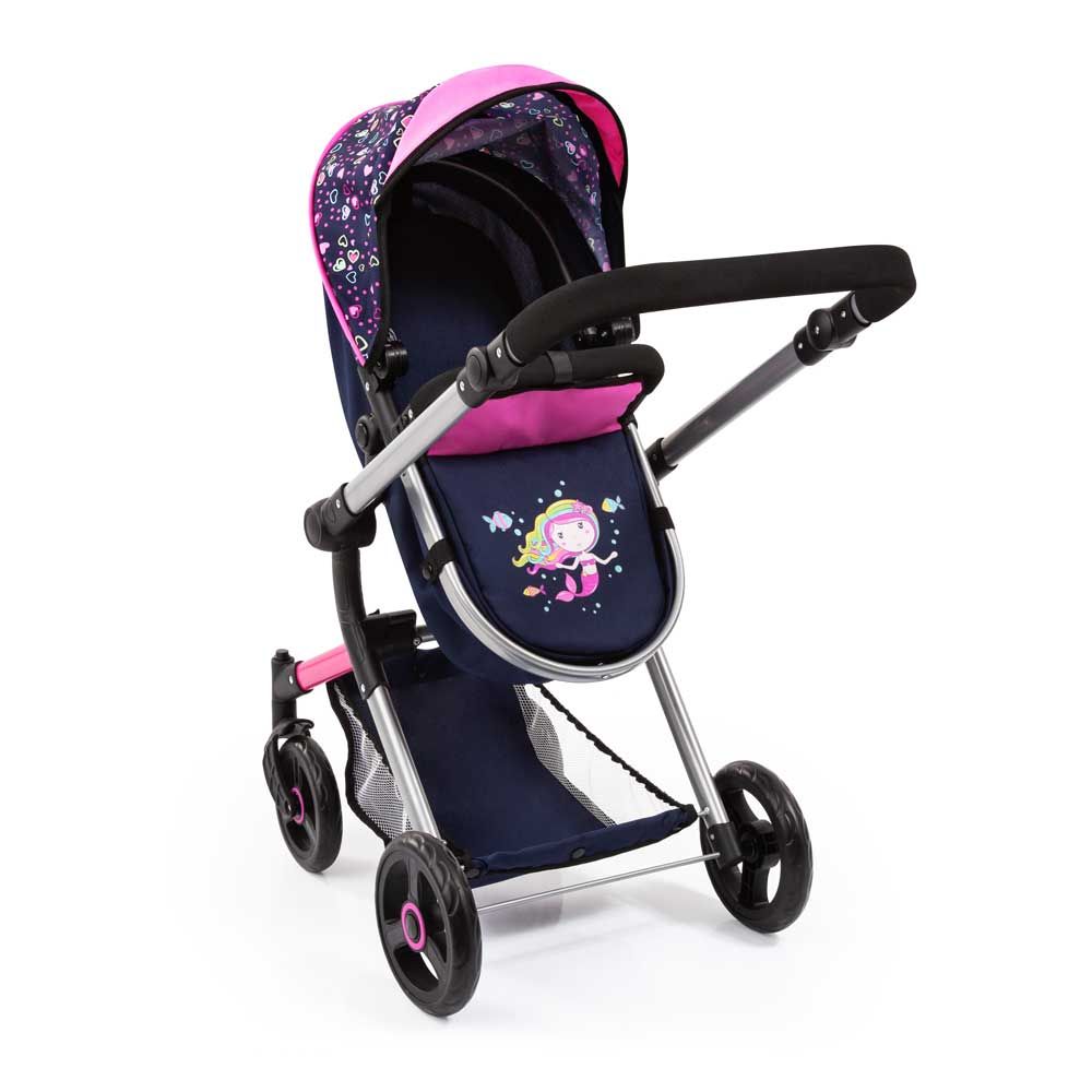 BAYER NEO VARIO doll stroller, transforming, with bag, blue-pink