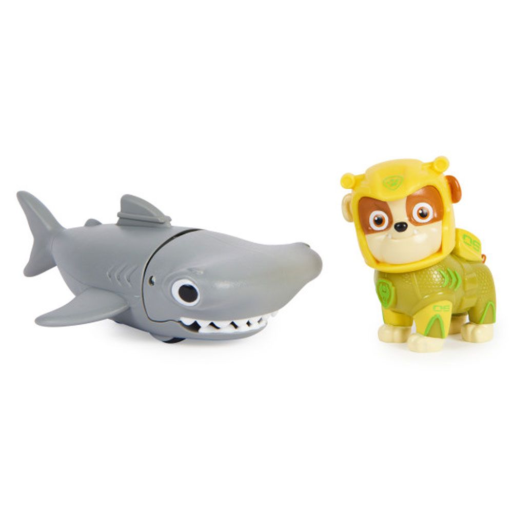 PAW PATROL Aqua Pups Rabble figure with underwater friend hammerhead shark