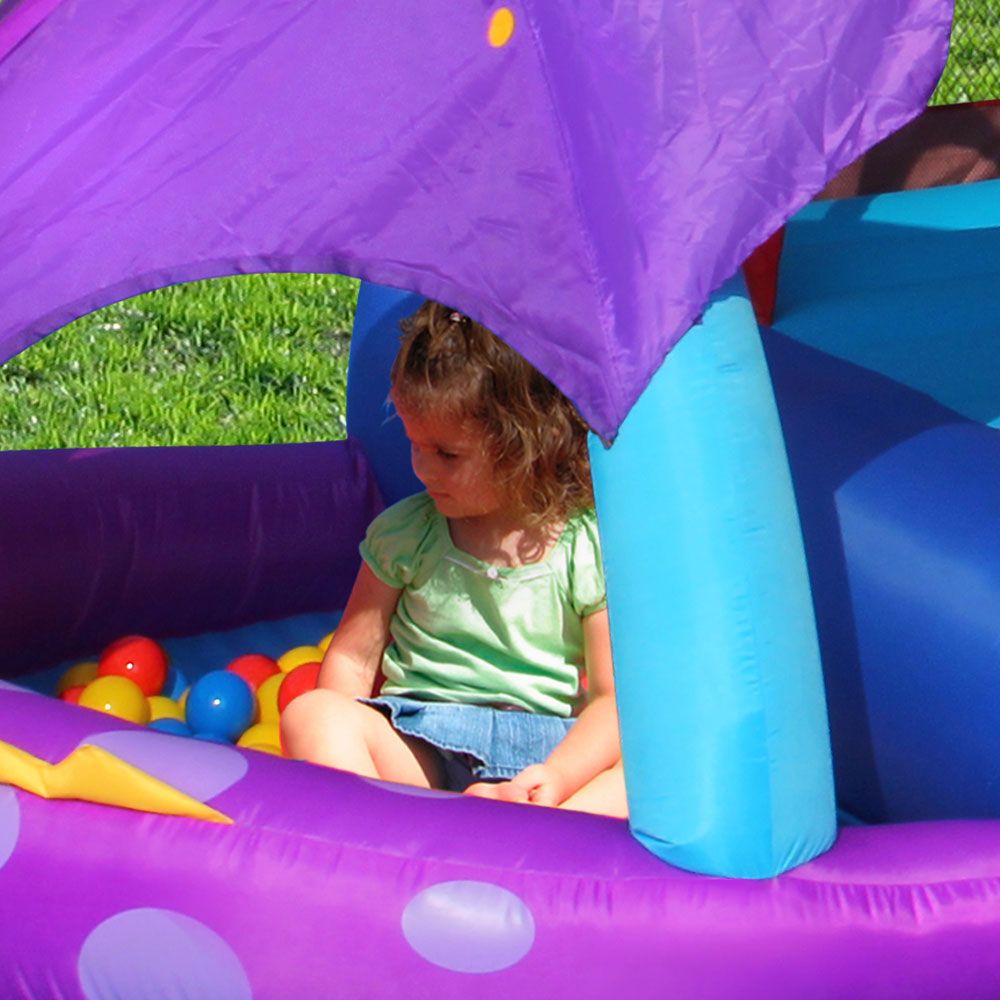 HAPPY HOP Батут замък с дракон, топки и помпа 350x350x245