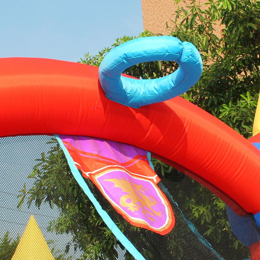 HAPPY HOP Батут замък с дракон, топки и помпа 350x350x245