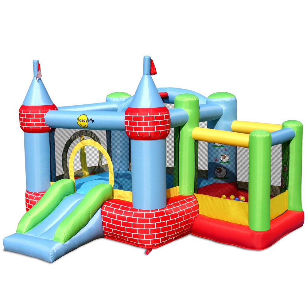 HAPPY HOP Trampoline castle with slide, balls and pump 325x300x220