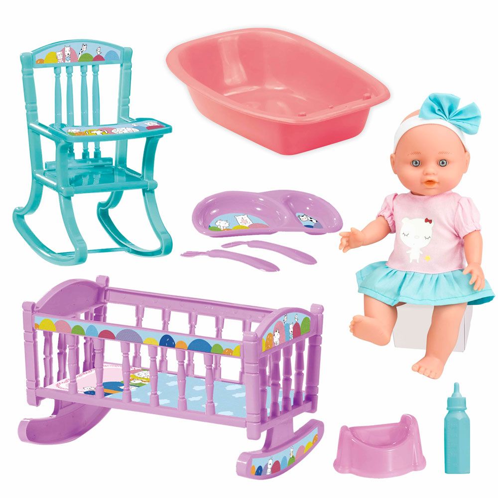 LT Кукла пишкаща Le Petit Bebe 30 см. с легло, стол за хранене и корито