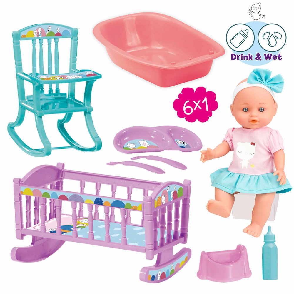 LT Кукла пишкаща Le Petit Bebe 30 см. с легло, стол за хранене и корито