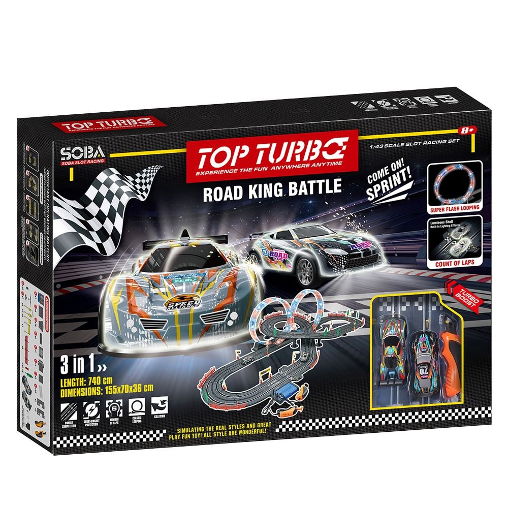 SOBA Top Turbo Състезателна Писта 2 Лупинга Светеща 2 Коли 1:43 740см.