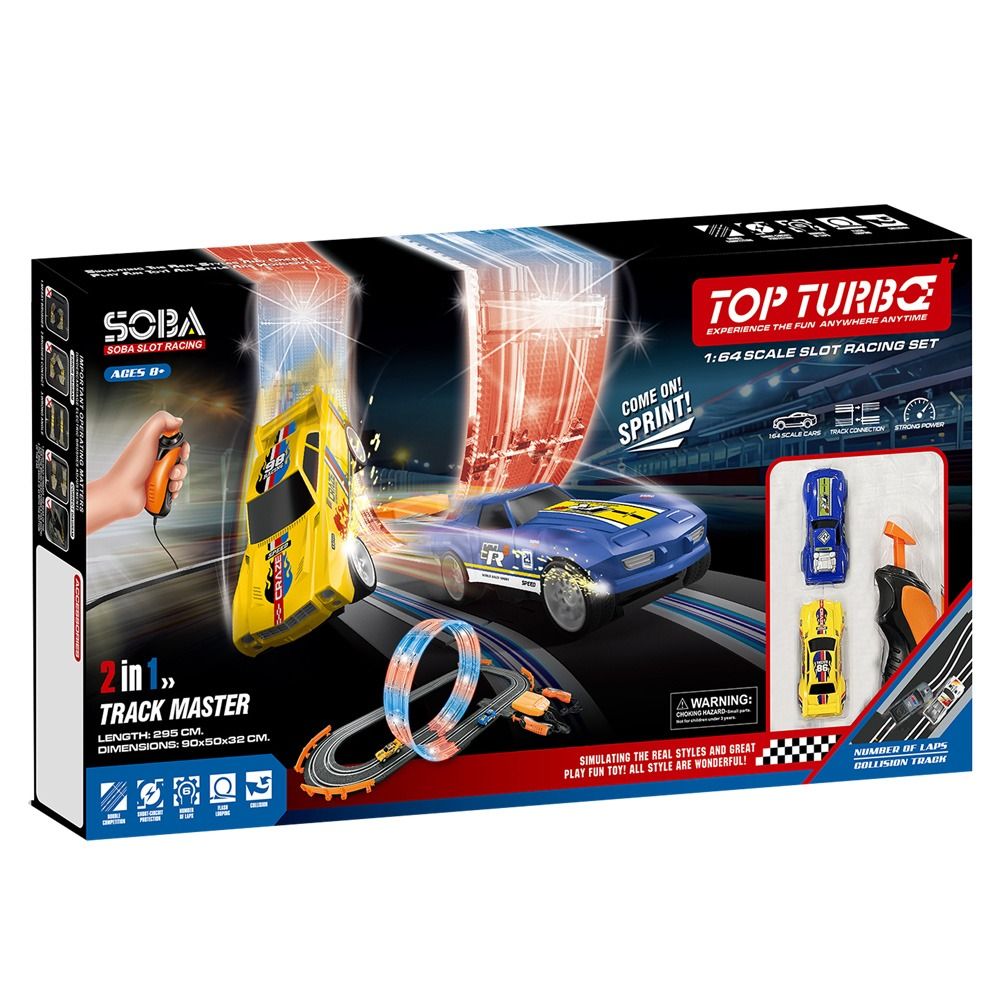 SOBA Top Turbo Състезателна Писта с Лупинг Светеща 2 Коли 1:64 295см.