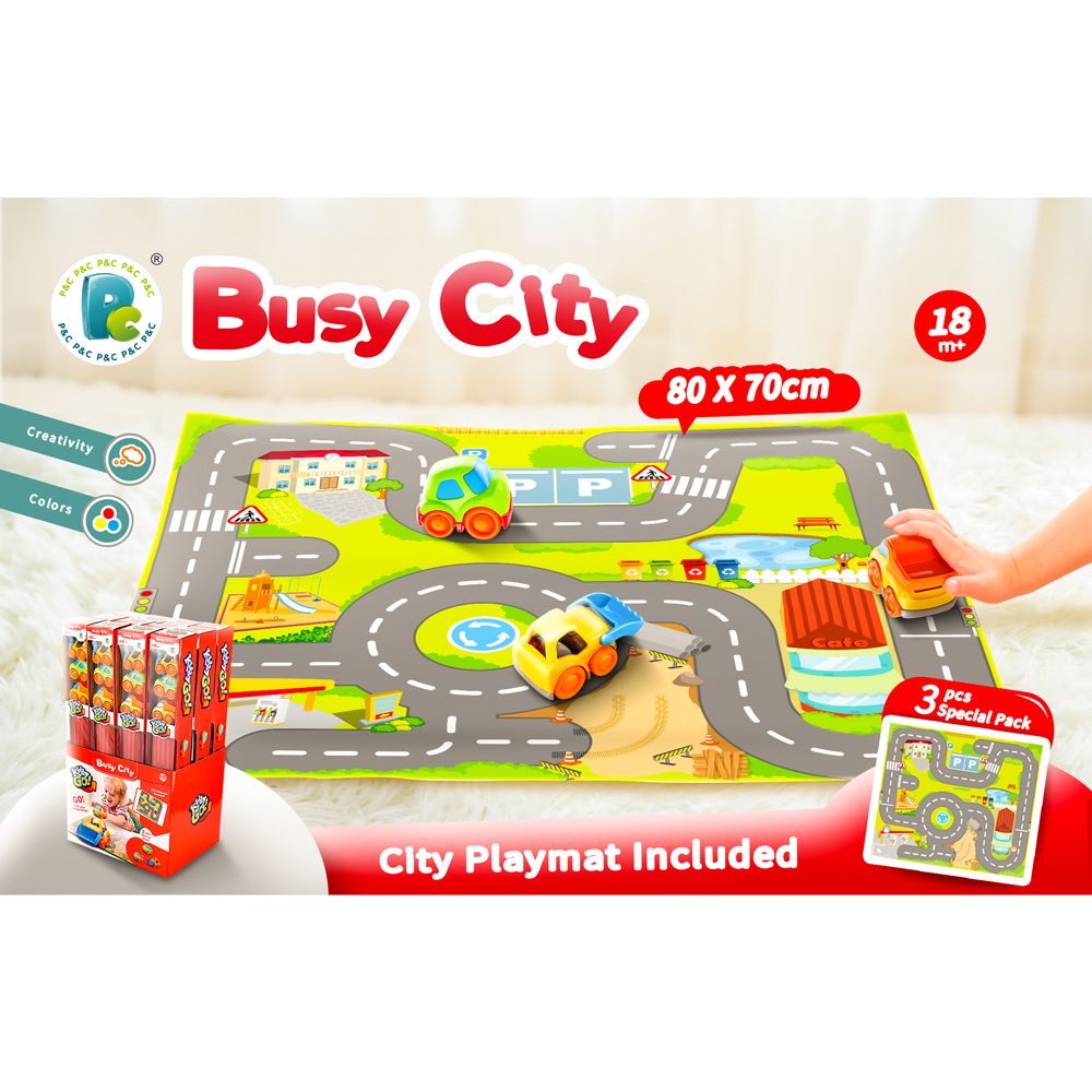 Kiddy Go Play mat with 3 mini cars Busy City